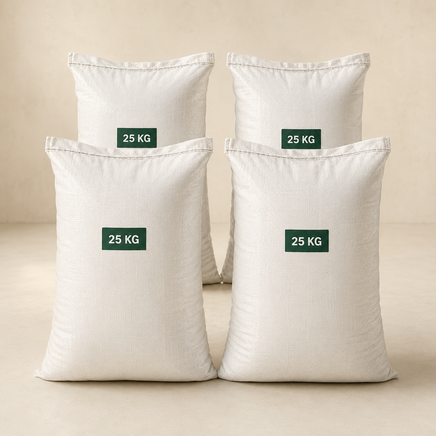 Four 25 kg bulk creatine monohydrate bags representing a 100 kg order
