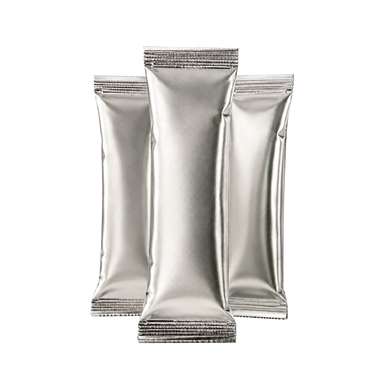 Silver 3 g single-serve private label creatine sachets on transparent background Australia